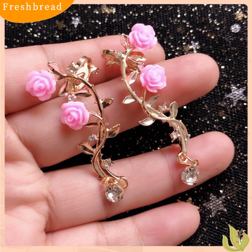 &lt; Freshbread &gt; 1pasang Lady Ear Clip Rose Rhinestone Supper Shiny Individu Arc Ear Cuff Untuk Prom