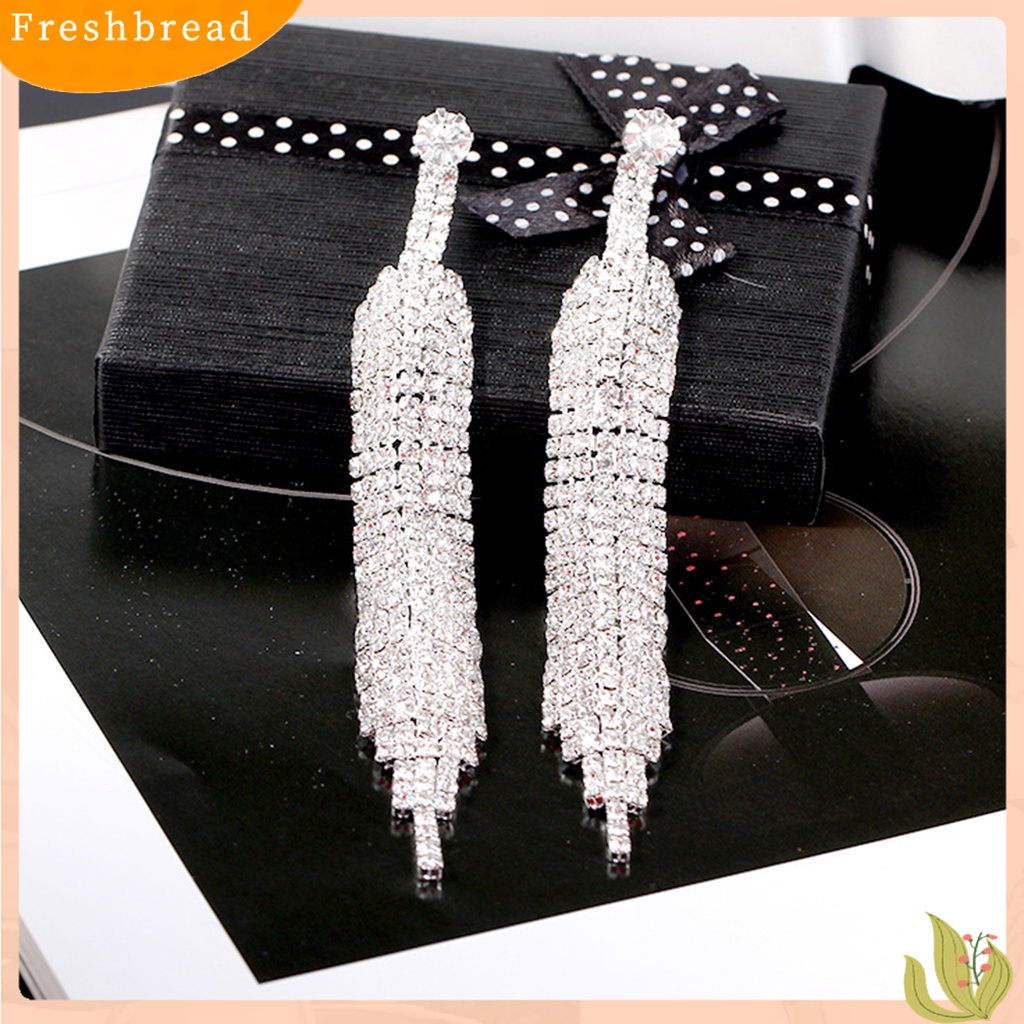 &lt; Freshbread &gt; Menjuntai Anting Rumbai Panjang Hias Temperamen Mewah Perhiasan Hadiah Aksesori Fashion Wanita Berlian Imitasi Mengkilap Pesta Drop Earrings Untuk Pacaran