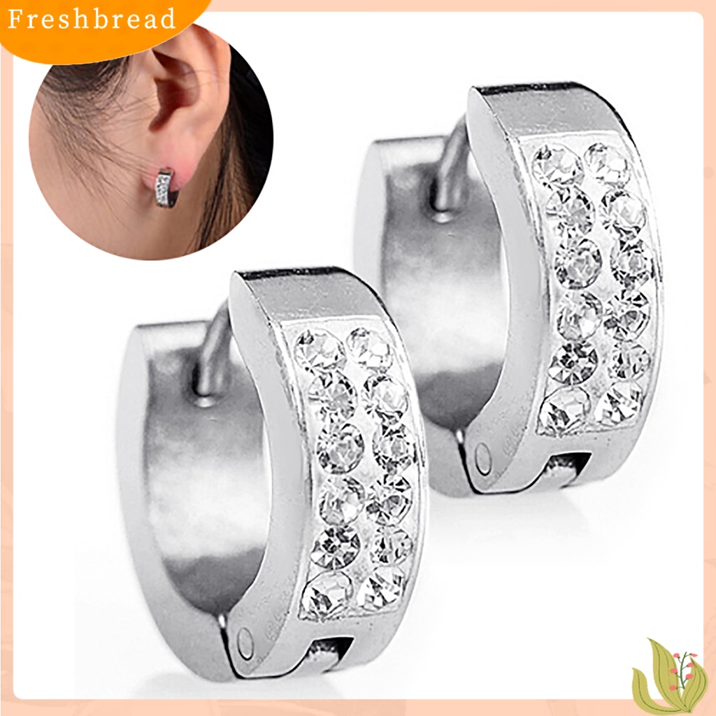 &lt; Freshbread &gt; 1pasang Giwang Telinga Gaya Punk Bahan Titanium Steel Bulat Kecil Lingkaran Stud Kecil Untuk Pesta