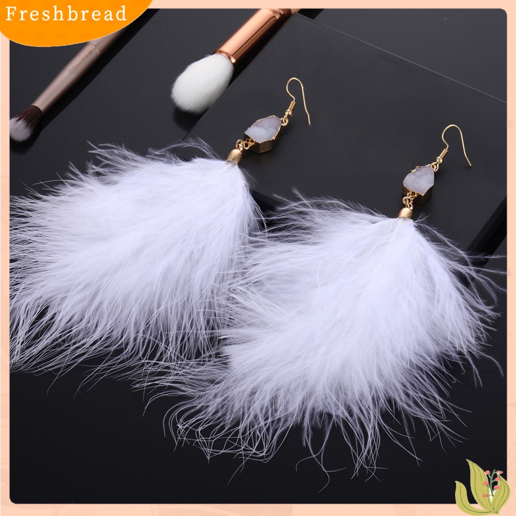 &lt; Freshbread &gt; 1pasang Bertatahkan Kristal Imitasi Tindik Indah Drop Anting-Anting Berlebihan Bulu Menjuntai Kait Anting-Anting Perhiasan Fashion