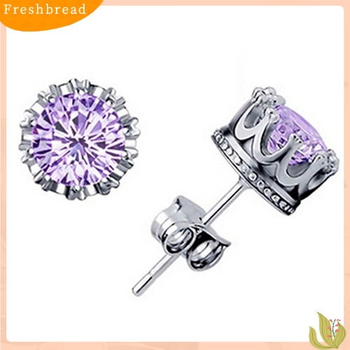 < Freshbread > Fashion Wanita Berlian Imitasi Elegan Berlapis Perak Gaya Mahkota Anting Pejantan Telinga