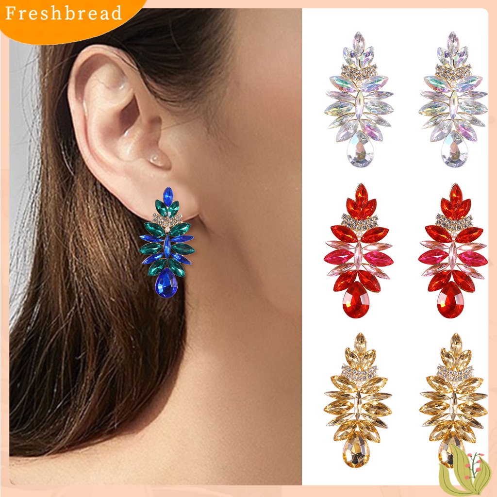 &lt; Freshbread &gt; 1pasang Bersinar Sederhana Piercing Stud Earrings Bentuk Tetesan Air Berlian Imitasi Wanita Anting Perhiasan Pernikahan