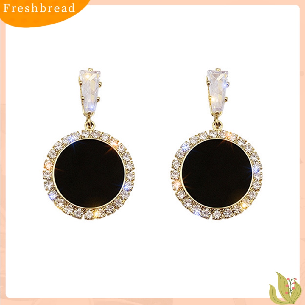 &lt; Freshbread &gt; 1pasang Anting Pejantan Bersinar Perak-Jarum Geometris Menjuntai Electroplating Temperat Dekorasi Eye-catching Hitam Bulat Berlian Imitasi Anting-Anting Aksesoris Pakaian