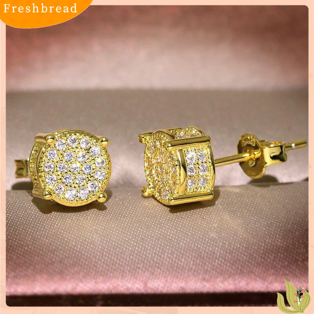 &lt; Freshbread &gt; 1pasang Anting Tusuk Perhiasan Geometris Cubic Zirconia Anting Vintage Berkilau Untuk Pernikahan