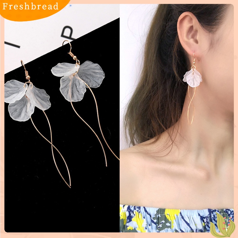 &lt; Freshbread &gt; Anting Kait Fashion Anting Desain Menjuntai Panjang Bentuk Kelopak Elegan Untuk Wanita