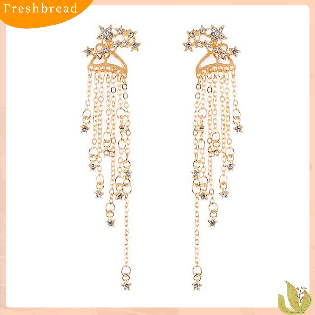 &lt; Freshbread &gt; Fashion Bintang Rumbai Menjuntai Telinga Jaket Wanita Perhiasan Cocktail Banquet Earrings