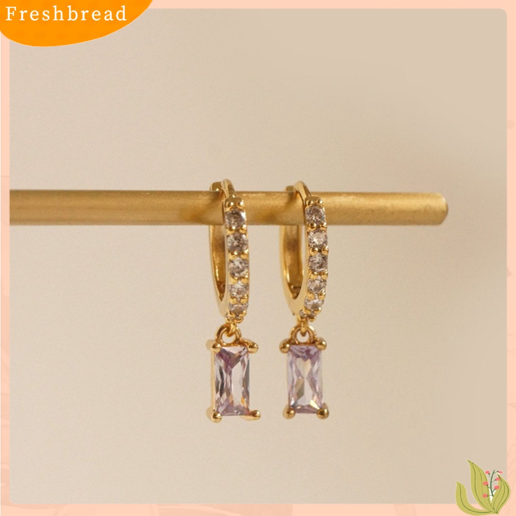 &lt; Freshbread &gt; 1pasang Anting Hoop Persegi Panjang Cubic Zirconia Perhiasan Anting Geometris Halus Untuk Pacaran