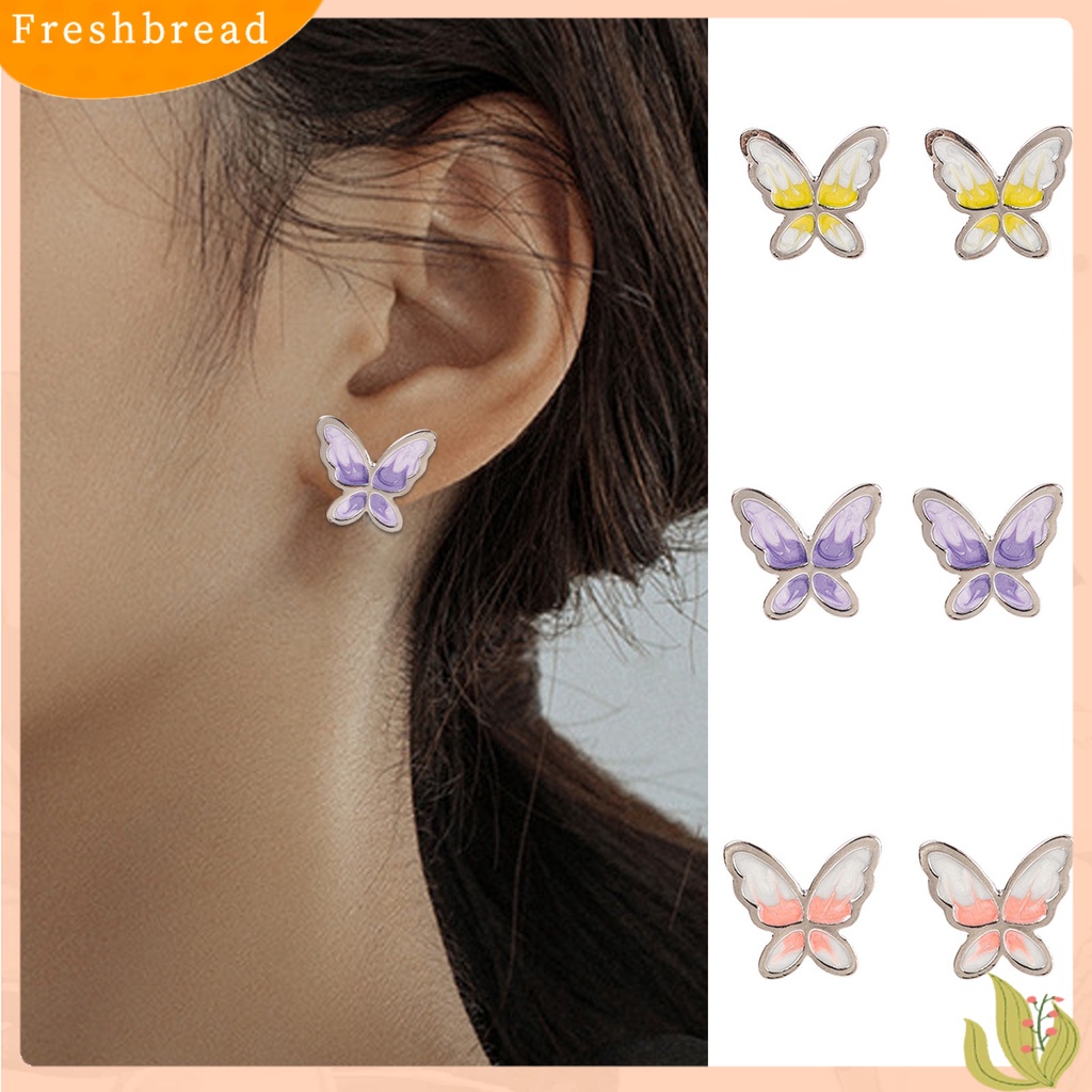 &lt; Freshbread &gt; 1pasang Anting Tusuk Wanita Ringan Artistik Manis Tahan Lama Friendly Untuk Kulit Stainless Warna Kontras Bentuk Kupu-Kupu Anti Karat Lady Ear Stud Women Jewelry