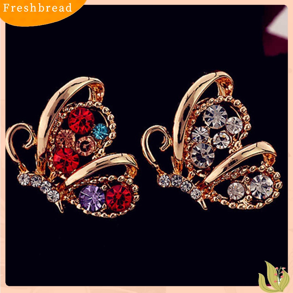 &lt; Freshbread &gt; Fashion Wanita Berlian Imitasi Bentuk Kupu-Kupu Stud Earrings Selebriti Eardrop Perhiasan