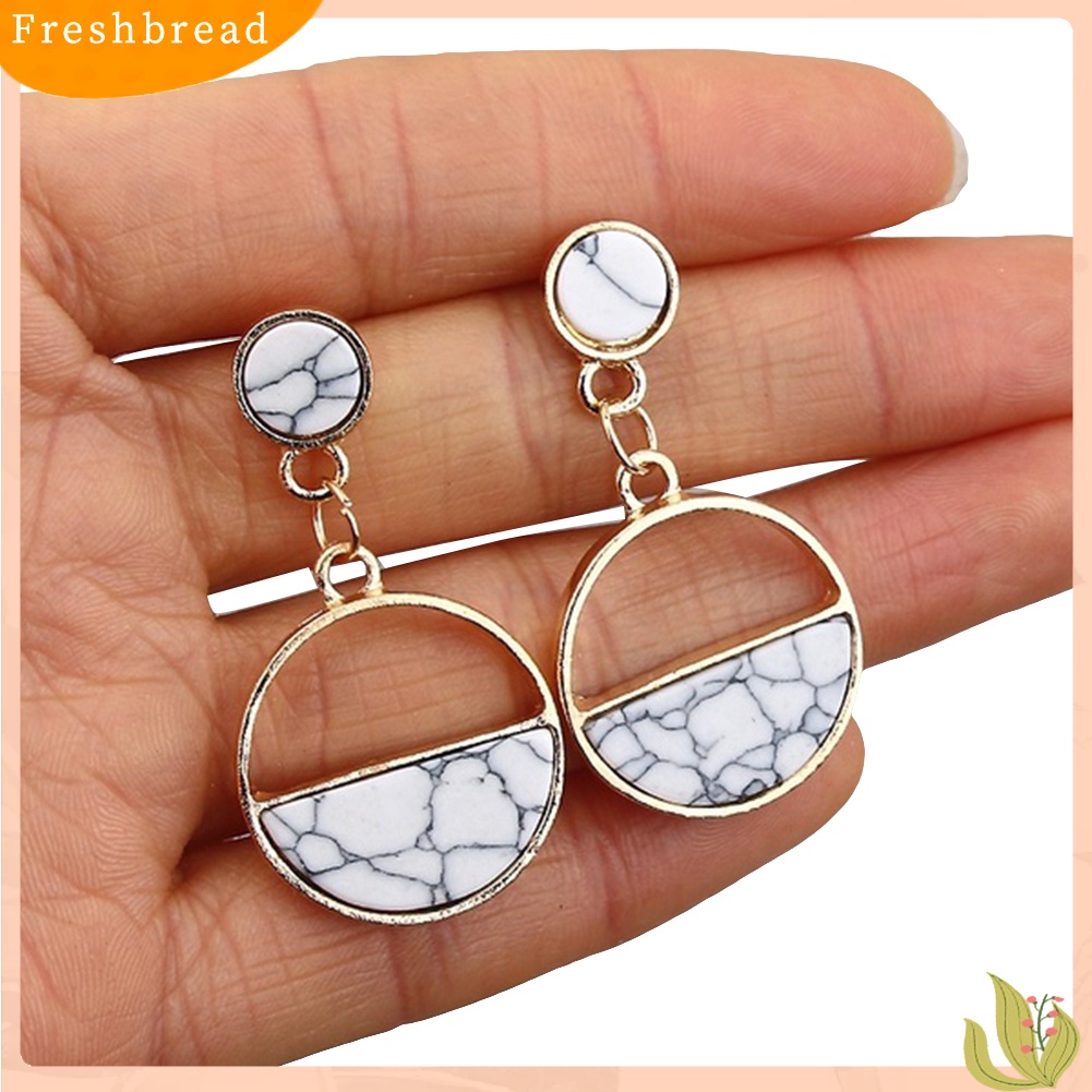 &lt; Freshbread &gt; Fashion Wanita Marmer Bijian Bulat Geometris Menjuntai Ear Stud Earrings Perhiasan Hadiah