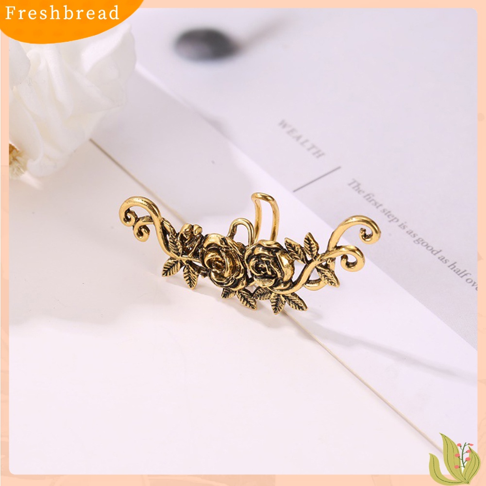 &lt; Freshbread &gt; 1Pc Wanita Ukir Bunga Mawar Telinga Manset Clip On Earring Tanpa Tindik Helix Jewelry