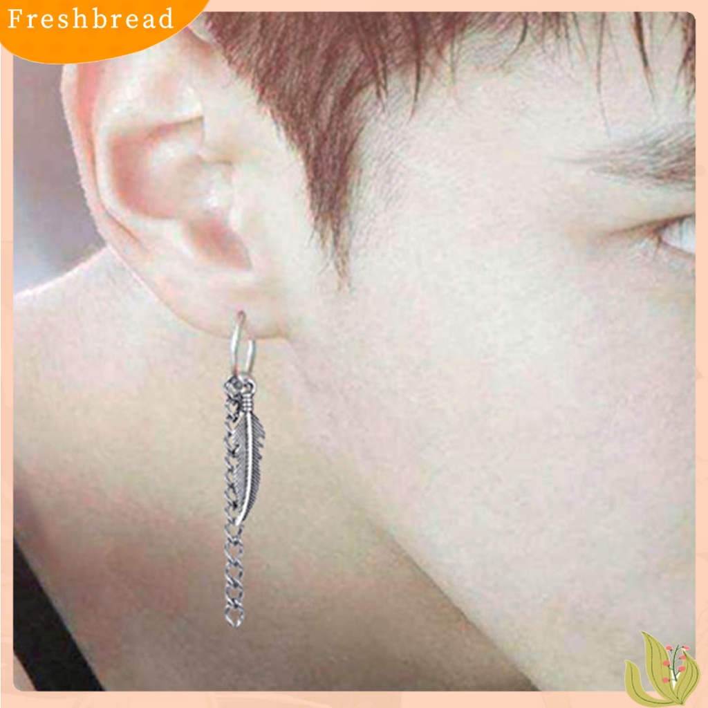 &lt; Freshbread &gt; 1Pcs Fashion Rantai Panjang Klip Telinga Stainless Steel Piercing Loop Hoop Earring Untuk Pria