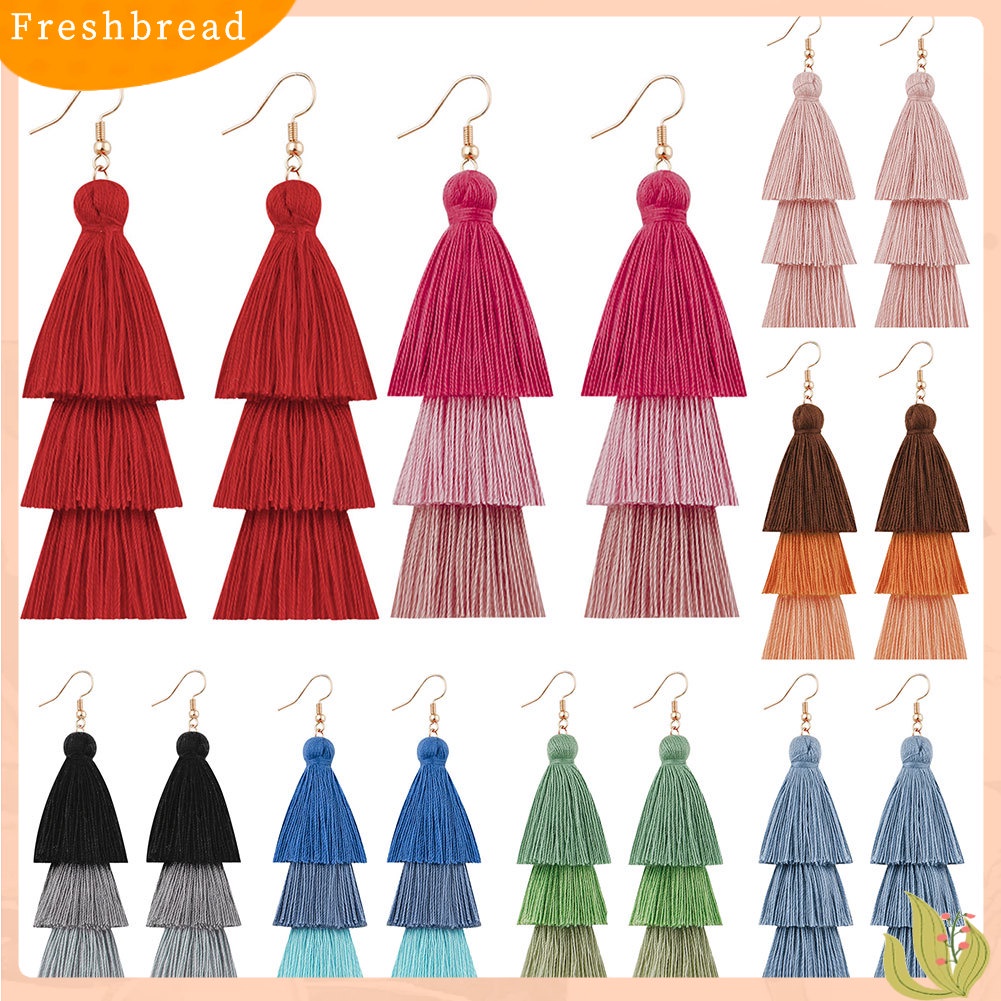 &lt; Freshbread &gt; Bohemian Wanita Panjang Rumbai Fringe Multilayer Menjuntai Kait Anting Perhiasan Hadiah