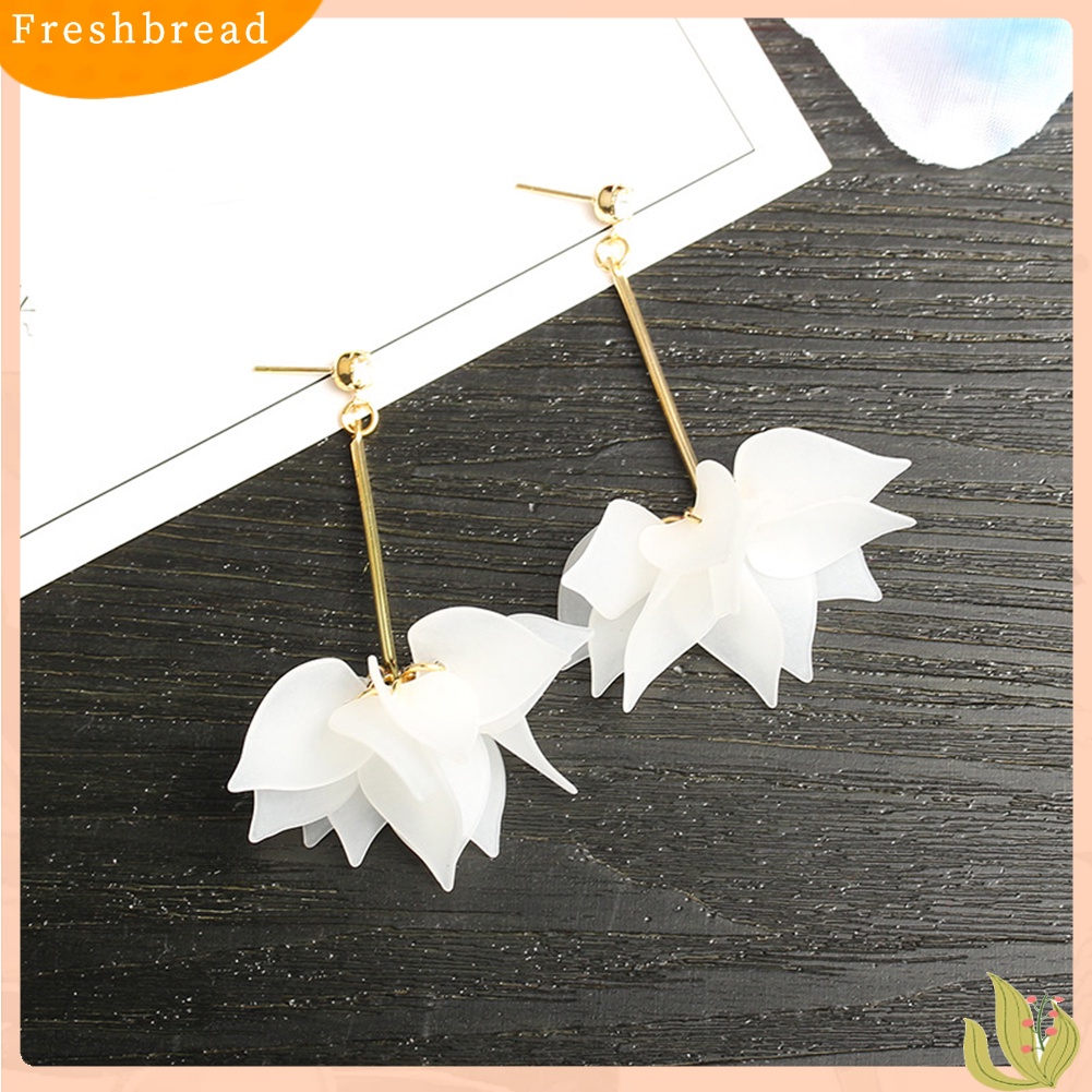 < Freshbread > Wanita Kelopak Bunga Liontin Panjang Rumbai Berlian Imitasi Stud Earrings Perhiasan Hadiah