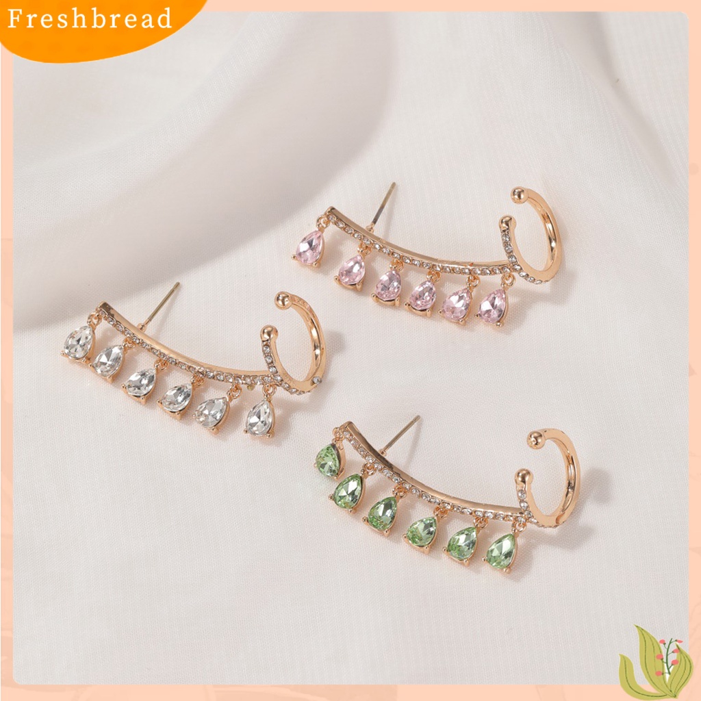 &lt; Freshbread &gt; 1Pc Bersinar Terintegrasi Klip Telinga Tetesan Air Tembaga Cubic Zirconia Ear Stud Klip Perhiasan Pesta