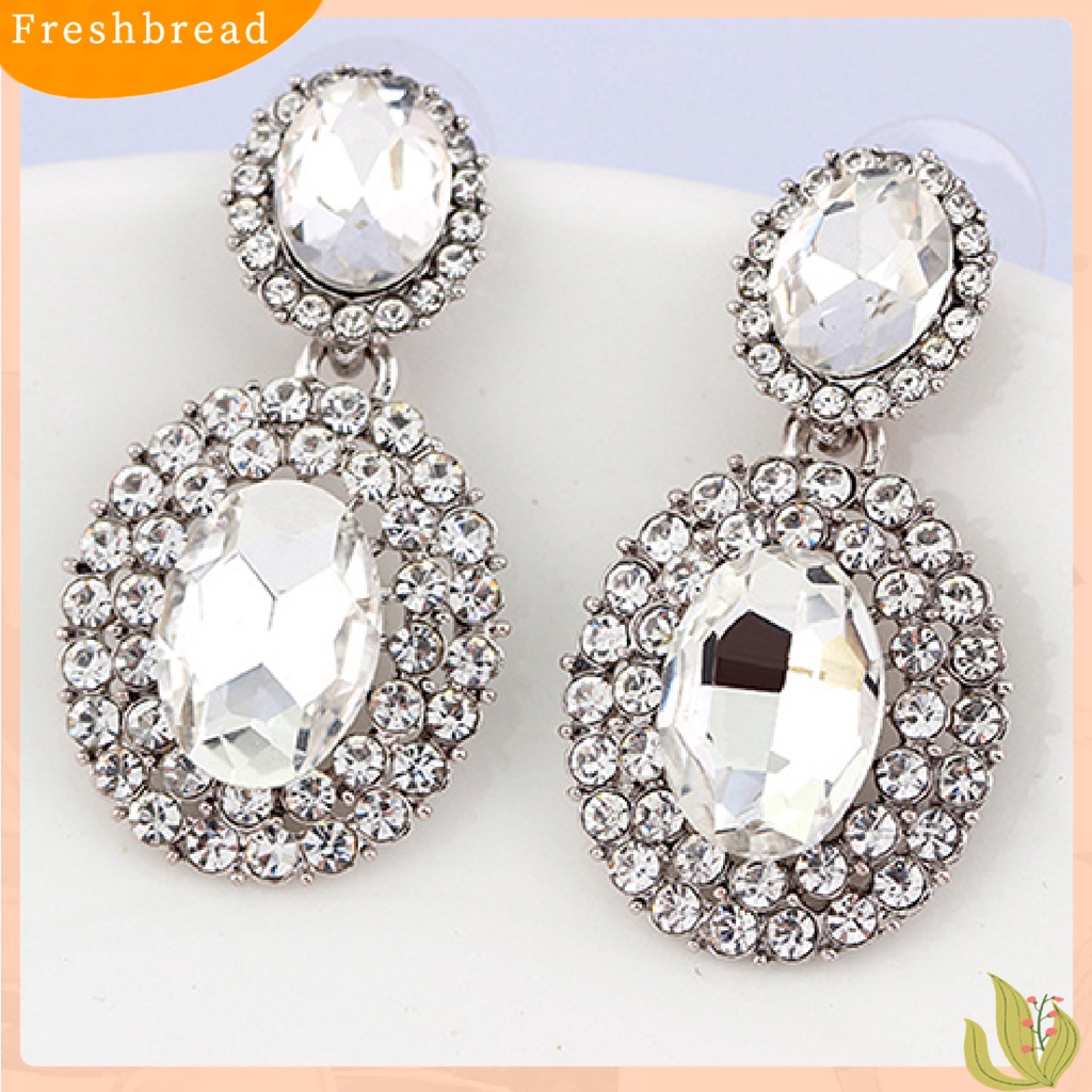 &lt; Freshbread &gt; 1pasang Anting Mewah Gaya Retro Oval Berlian Imitasi Vintage Anting Tindik Menjuntai Untuk Pesta