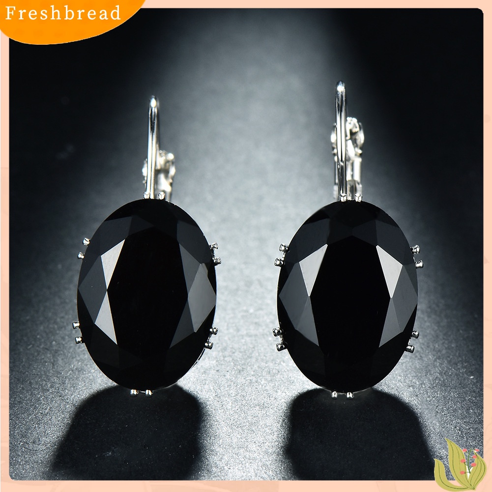 &lt; Freshbread &gt; Fashion Wanita Oval Cubic Zirconia Tergabung Leverback Anting Pesta Perhiasan Hadiah