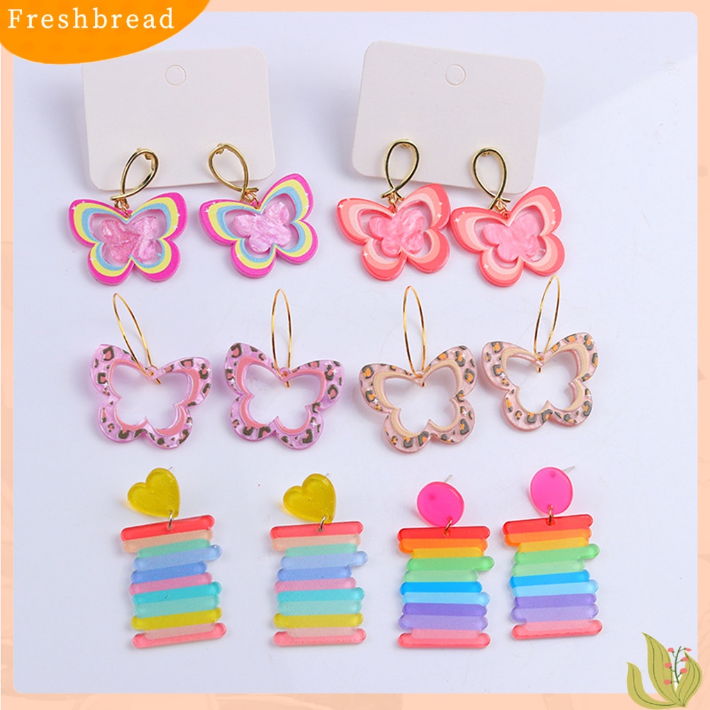 &lt; Freshbread &gt; 1pasang Anting Wanita Berongga Kupu-Kupu Perhiasan Vintage Anting Menjuntai Warna-Warni Untuk Liburan Pesta Pakaian Sehari-Hari