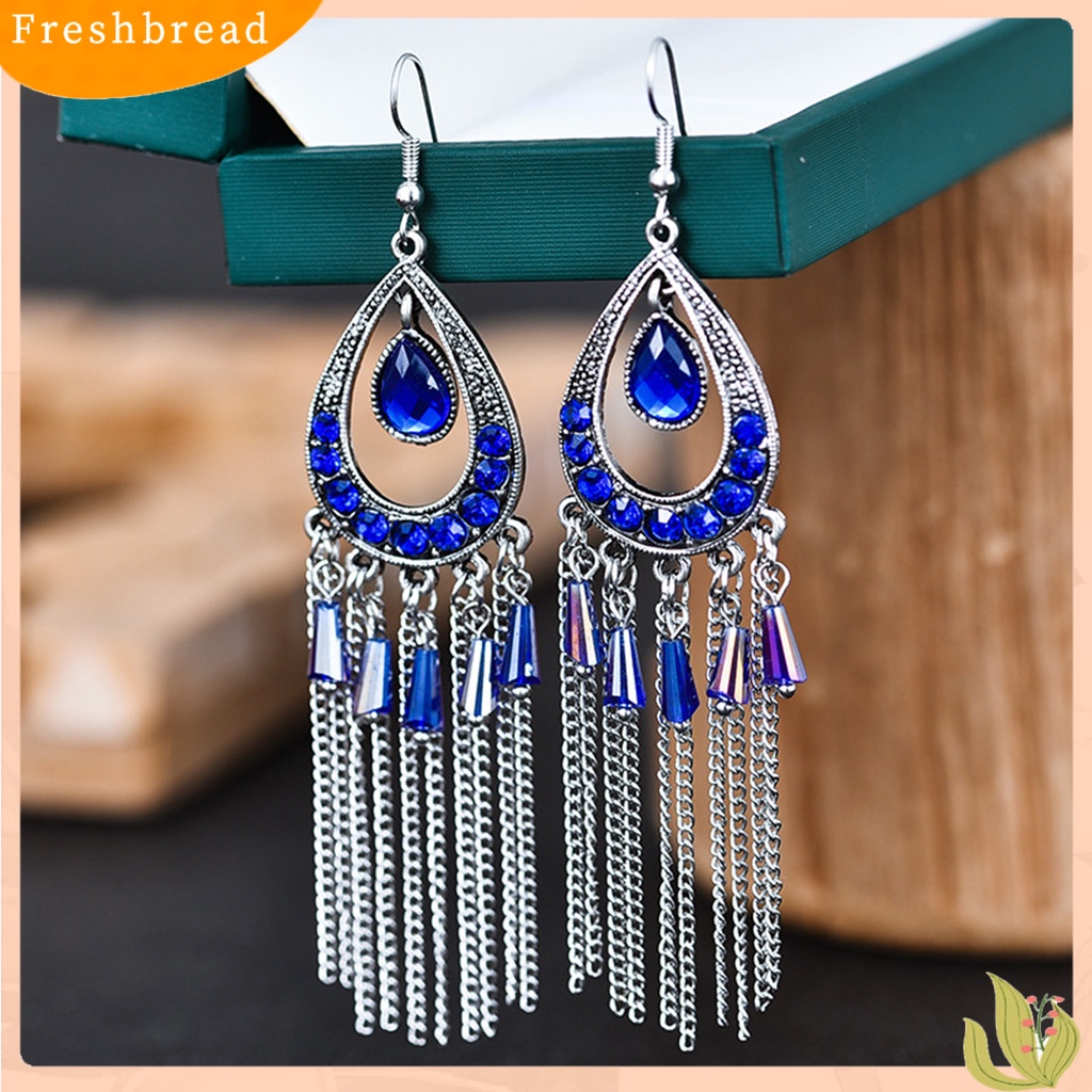 &lt; Freshbread &gt; 1pasang Anting Lady Bentuk Tetesan Air Rumbai Berlian Imitasi Vintage Drop Earrings Untuk Pakaian Sehari-Hari