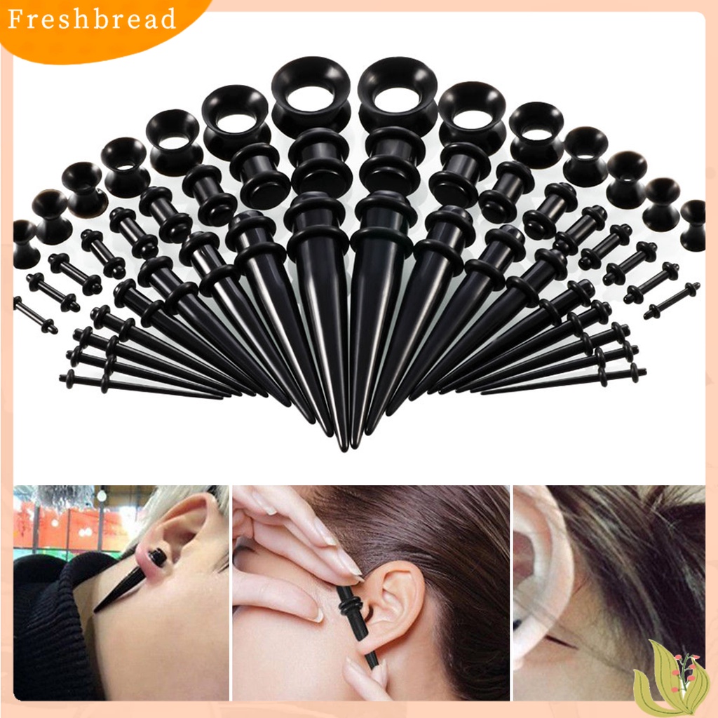 &lt; Freshbread &gt; 50Pcs Ear Expander Double O-Rings Flared Tunnels Three-piece Suit Hypoallergenic Set Perhiasan Tindik Tubuh Permukaan Halus Finish Akrilik Meruncing Dan Plug