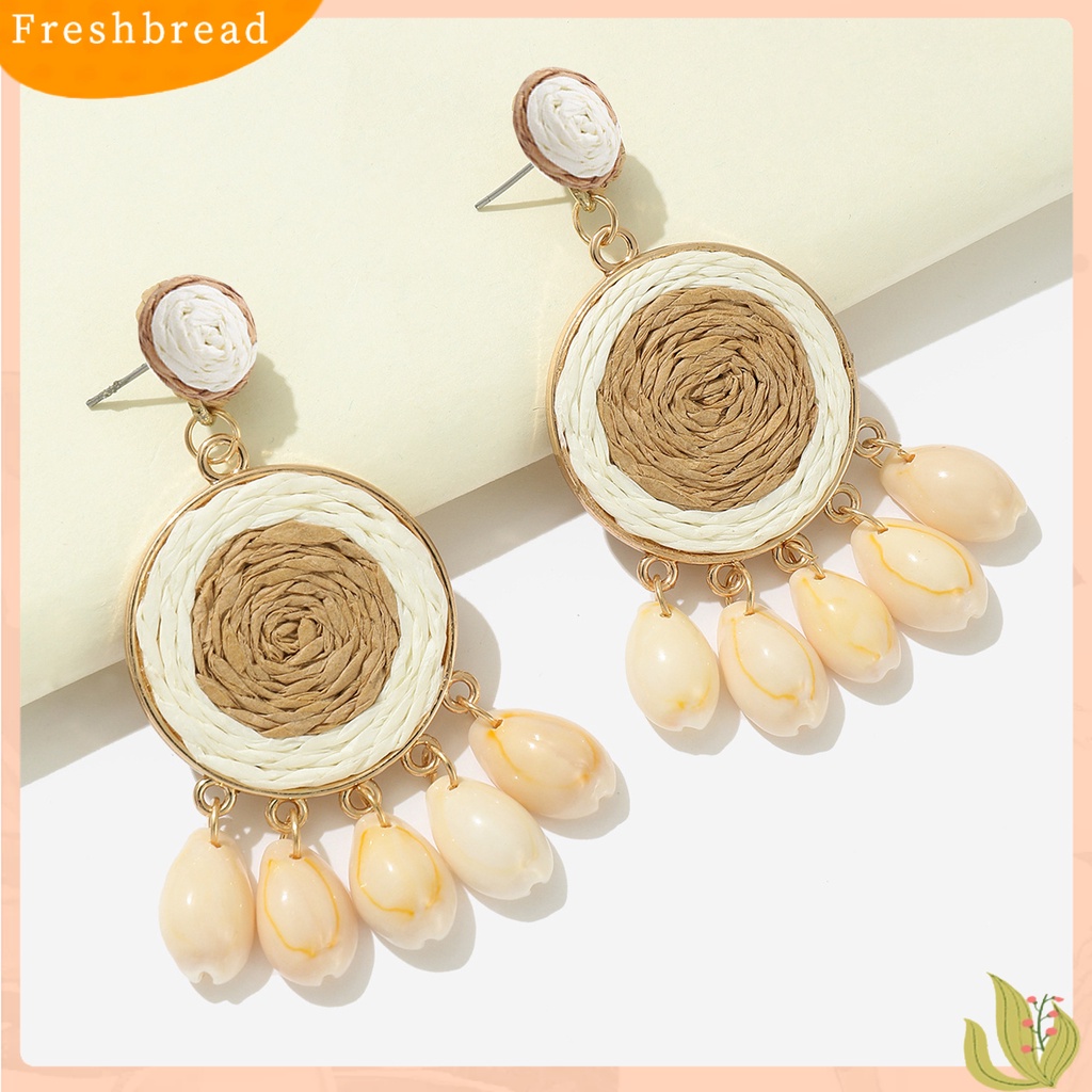 &lt; Freshbread &gt; 1pasang Anting Gantung Wanita Dikepang Mudah Cocok Dengan Warna Manis Ringan Anti Alergi Bentuk Bulat Manik-Manik Rumbai Warna Kontras Drop Earrings Untuk Pantai