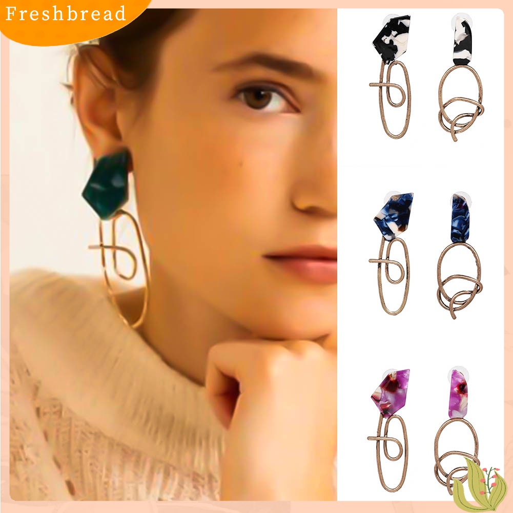 < Freshbread > Wanita Geometris Tidak Teratur Asimetris Berliku Menjuntai Stud Earrings Perhiasan Hadiah