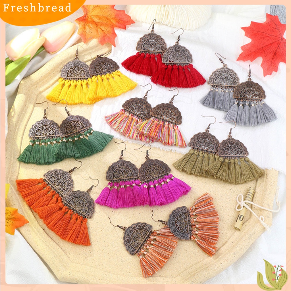 &lt; Freshbread &gt; 1pasang Anting Menjuntai Gaya Bohemia Hias Alloy Anting Rumbai Drop Panjang Berbentuk Kipas Untuk Pesta