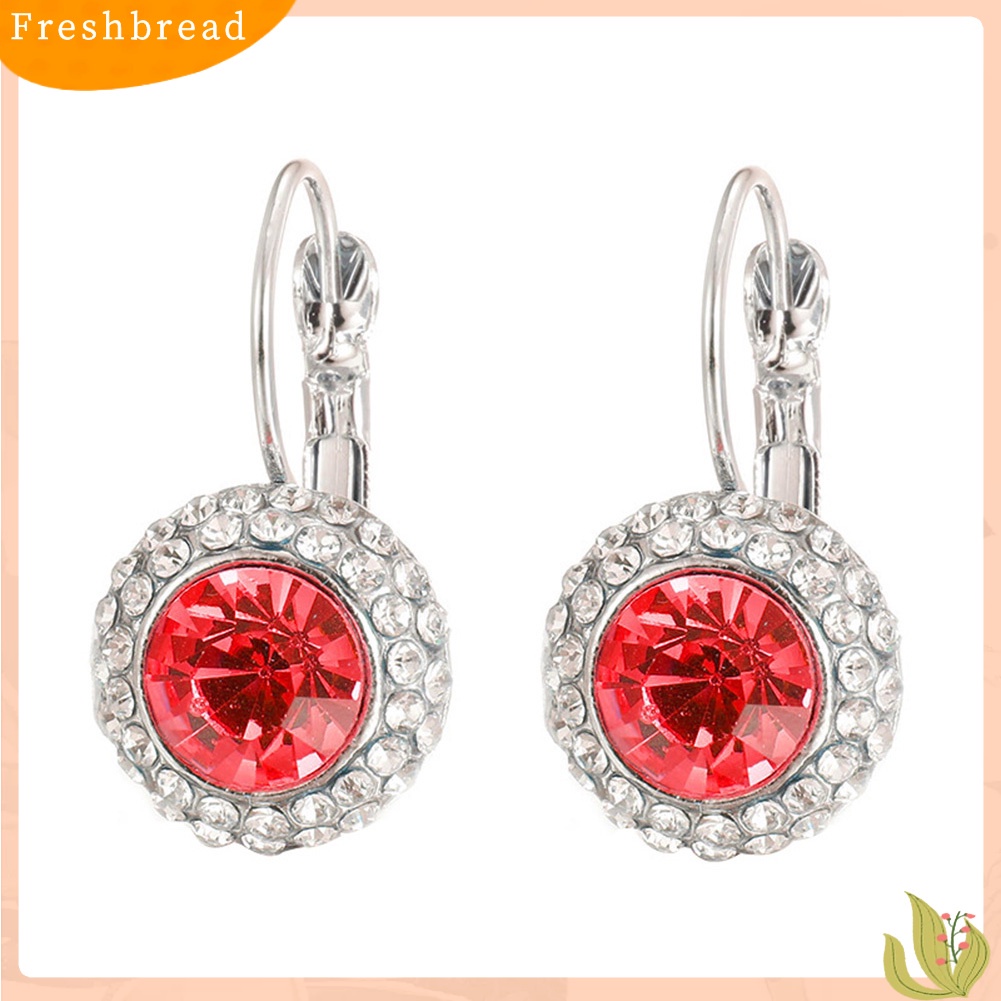 &lt; Freshbread &gt; Wanita Elegan Berlian Imitasi Hias Bulat Menjuntai Leverback Earrings Perhiasan Hadiah