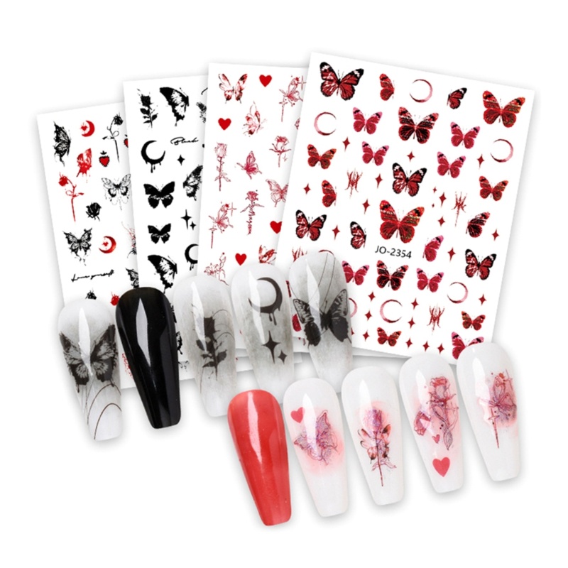 Siy Colorful Stiker Kuku Perekat Diri Nail Art Accesoires 12lembar Manicures DIY Butterfly Decal Decor Sticker Fest