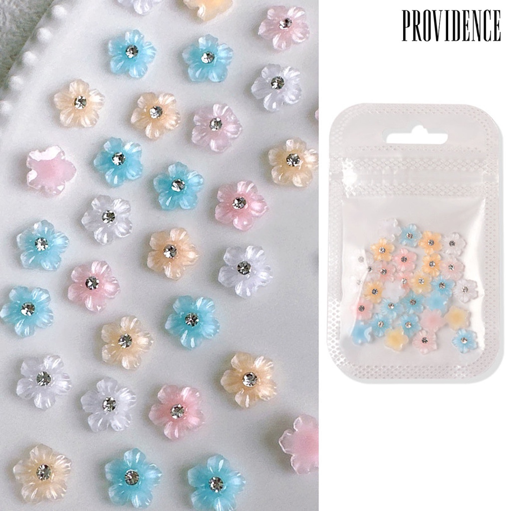 Providence 30 Pcs/Pack Pesona Kuku Bunga Berlian Imitasi Mengkilap Berwarna Resin Kerajinan Indah DIY Aksesoris Nail Art 3D Bunga Resin Ponsel Case Dekorasi Kuku Perlengkapan Manicure