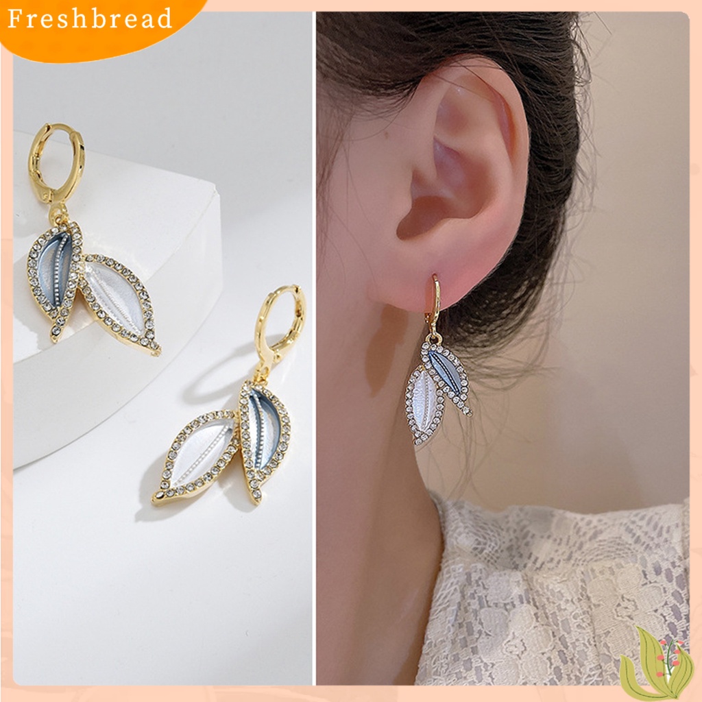 {In Stock} 1pasang Anting Menjuntai Gaya Retro Elegan Temperamen Hadiah Berkilau Berlian Imitasi Daun Biru Wanita Drop Earrings Perhiasan Aksesoris