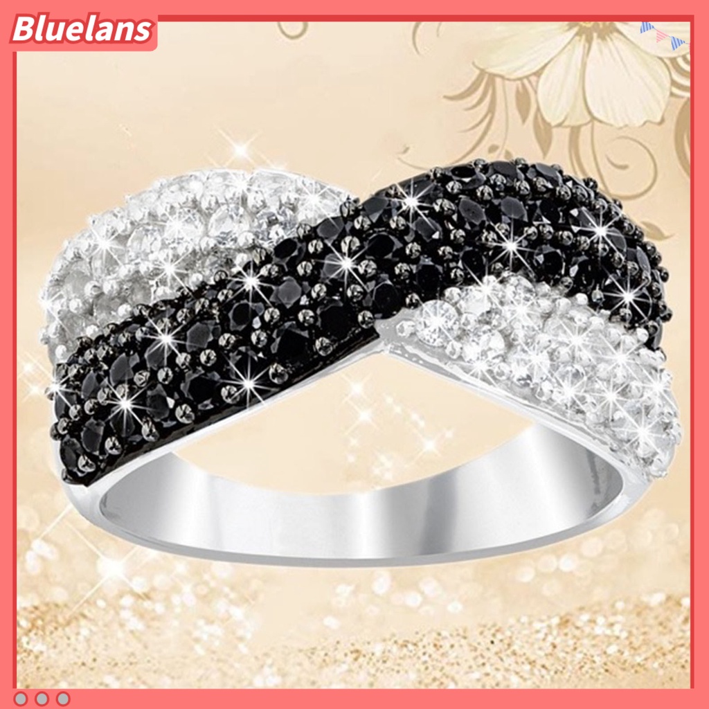 {In Stock} Wanita Cincin Jari Ganda Warna Berlian Imitasi Mengkilap Hias Bentuk Salib Disabit Lady Circlet Perhiasan Harian