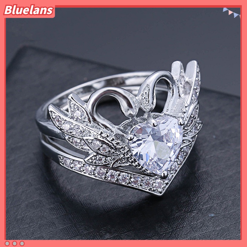 {In Stock} Sepasang Bentuk Angsa Wanita Cincin Cubic Zirconia Alloy Hati Hollow Shiny Finger Ring Perhiasan Aksesori
