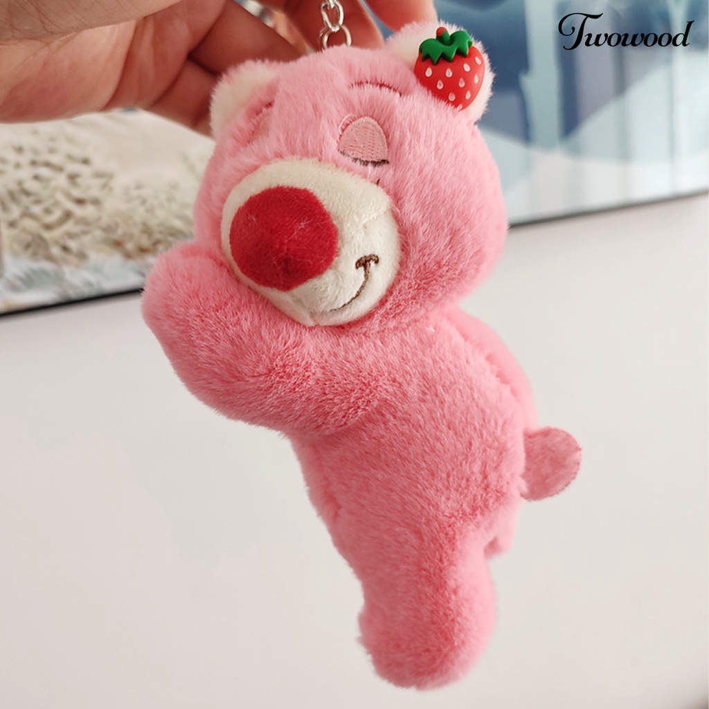 Twowood Tas Beruang Liontin Strawberry Dekorasi Sentuhan Lembut Plus Mainan Bentuk Realistis Ukuran Kecil Tas Dekorasi Kartun Tas Bahu Beruang Keyring Gadis Hadir