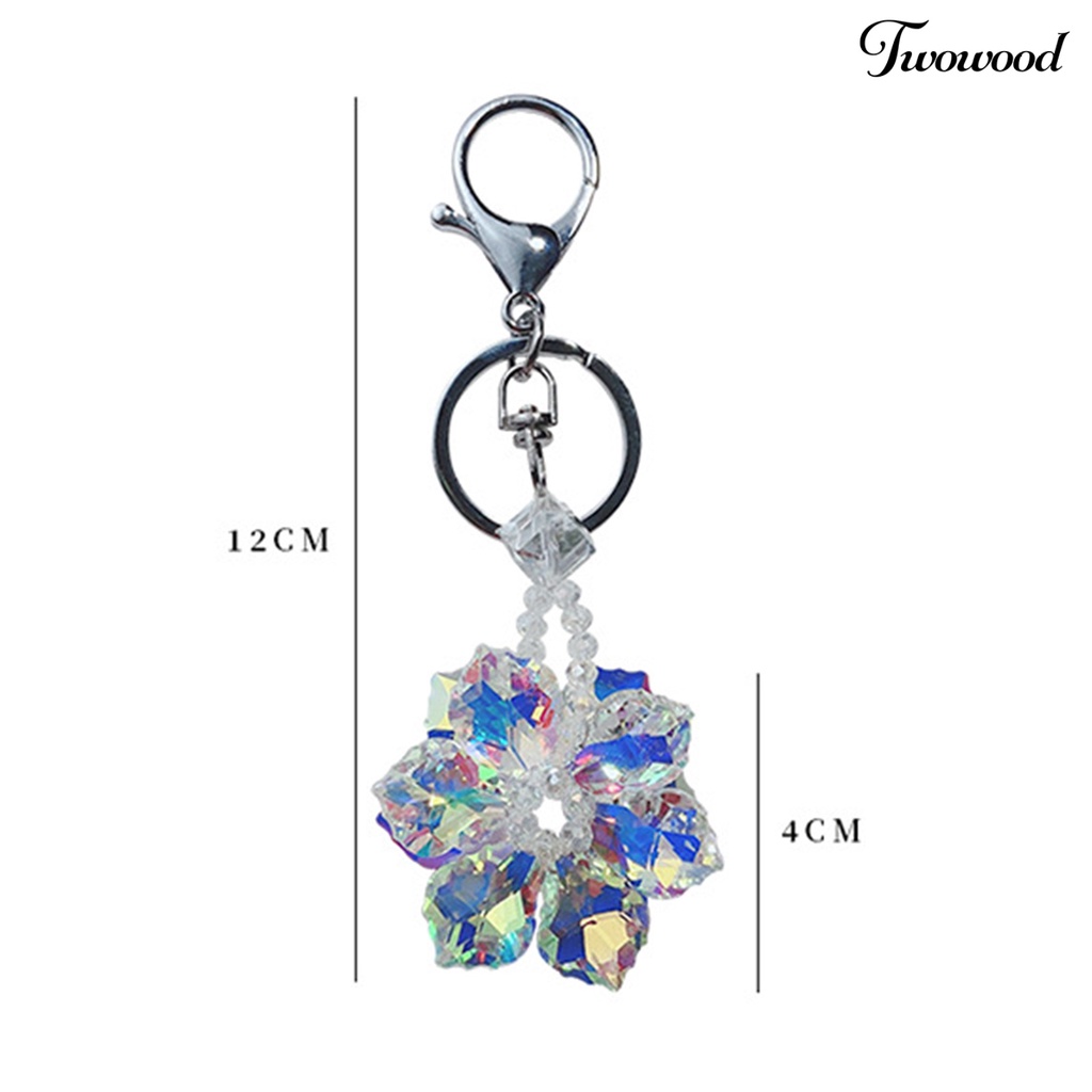 Twowood Key Holder Pengerjaan Halus Eye-catching Tiga Dimensi Poles Tahan Aus Menghias Ramah Lingkungan Kristal Imitasi Snowflake Key Chain Car Decor