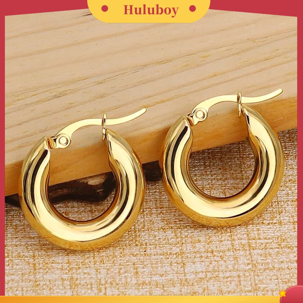 {Ready Stock} 1pasang Wanita Anting Hoop Bulat Menebal Berlebihan Semua Pertandingan Padat Punk Anting Perhiasan Aksesoris