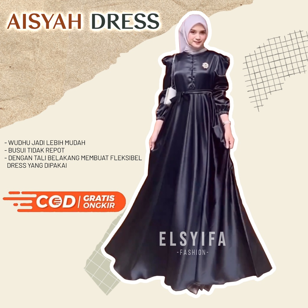 AISYAH DRESS VIRAL BAJU LEBARAN KONDANGAN SATIN VELVET + FREE BROSS BY ELSYIFA FASHION