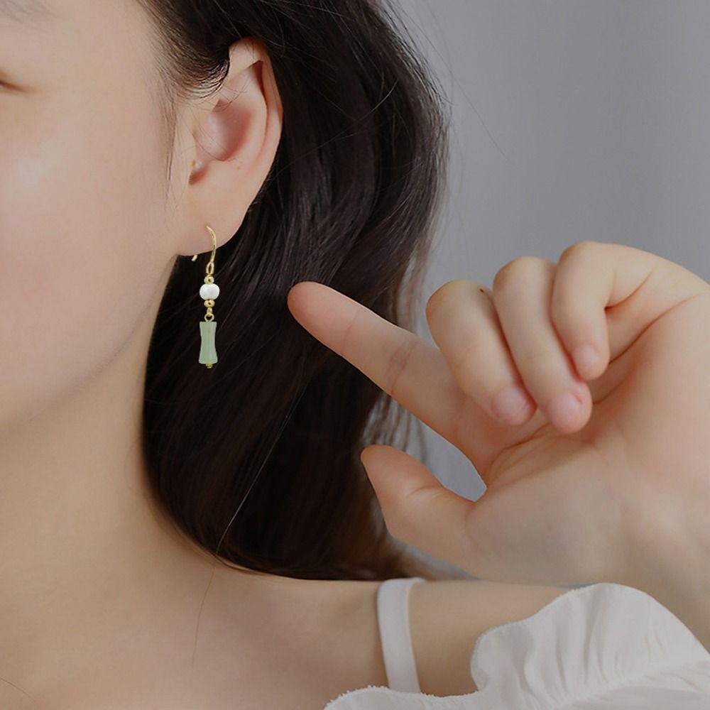 Mxbeauty Wanita Menjuntai Anting Elegan Pesona Mutiara Imitasi Fashion Perhiasan Hetian Giok Gadis Hadiah Drop Earrings