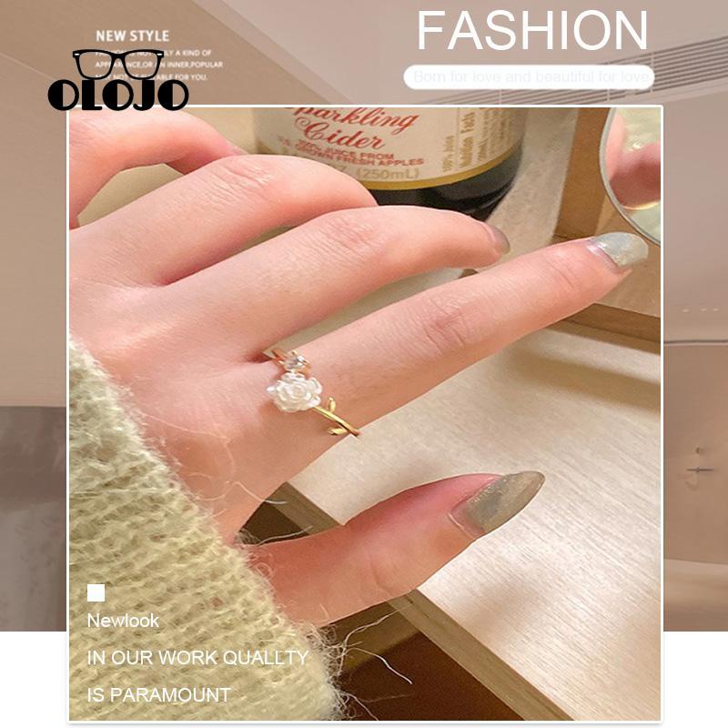 【COD】Camellia Cincin Bunga Terbuka Wanita Adjustable Kepribadian Fashion Cahaya Mewah Rasa Maju Cincin