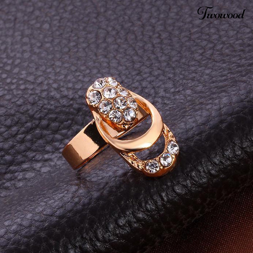 Twowood Wanita Fashion Berlian Imitasi Bertatahkan Kalung Gelang Cincin Telinga Studs Set Perhiasan