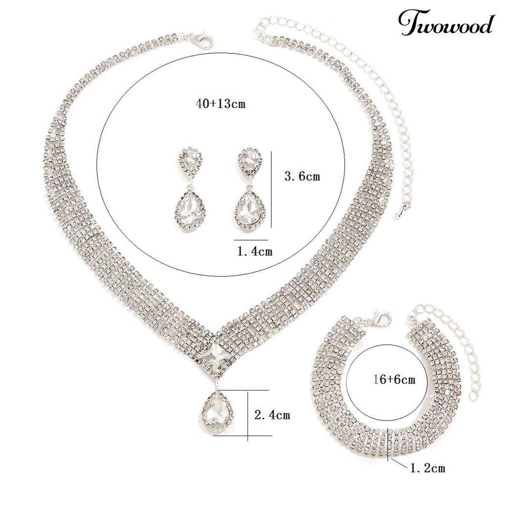 Twowood 4Pcs/Set Wanita Kalung Set High Gloss Dress Up Hypoallergenic Berlian Imitasi Bersinar Terang Kilau Set Perhiasan Aksesori