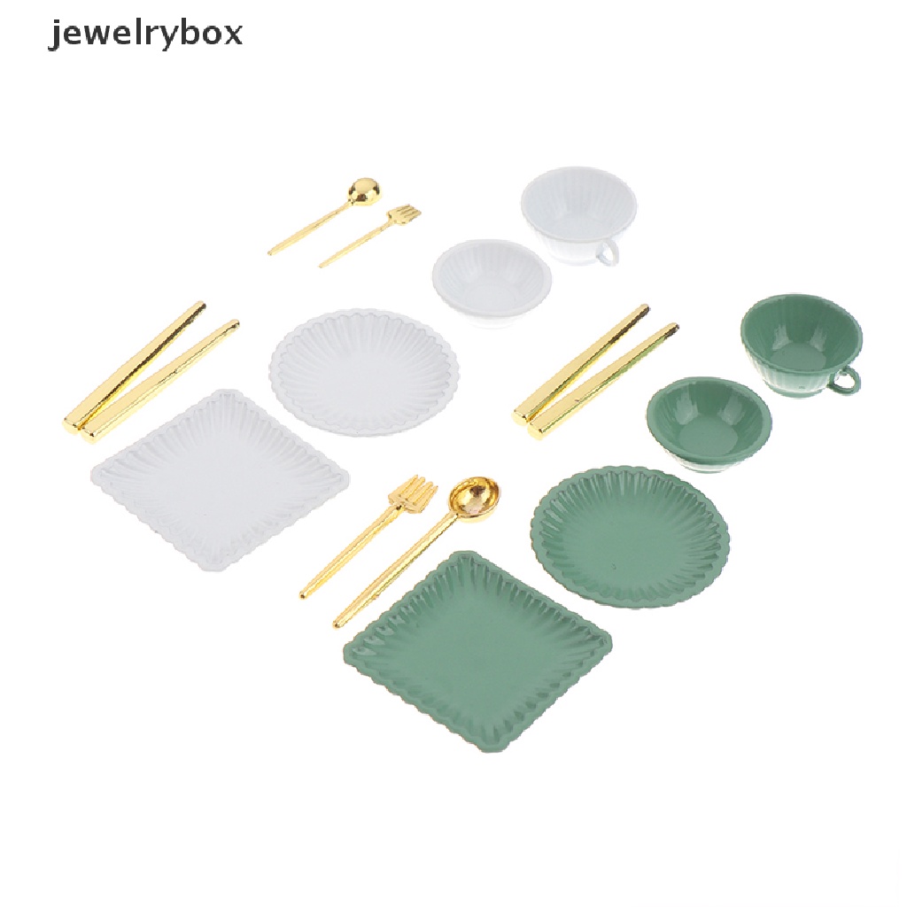 [jewelrybox] 1set 1: 12rumah Boneka Miniatur Cangkir Kopi Piring Garpu Sendok Mangkuk Peralatan Makan Model Dekorasi Dapur Mainan Butik