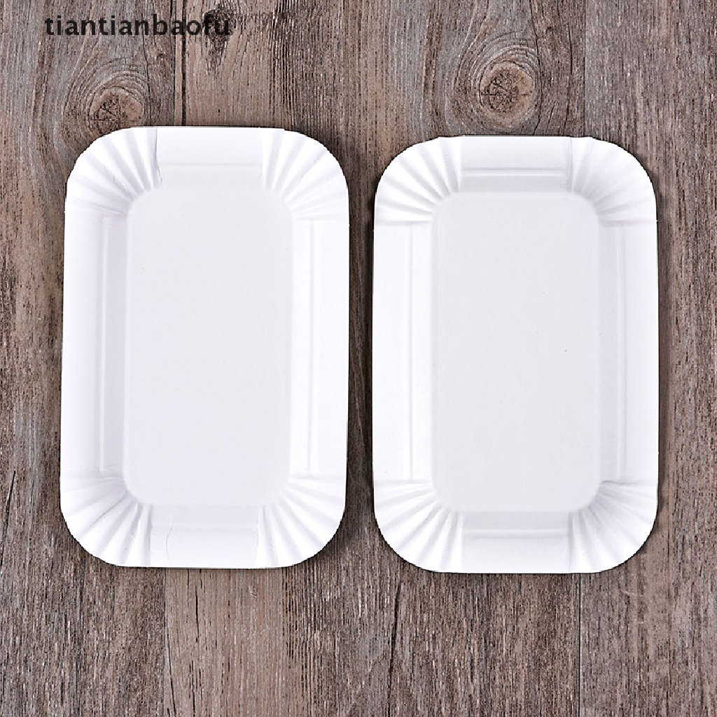 [tiantianbaofu] 50/100pcs Rectangular Cake Tray White Paper Plate Piring Kertas Makan Sekali Pakai Butik