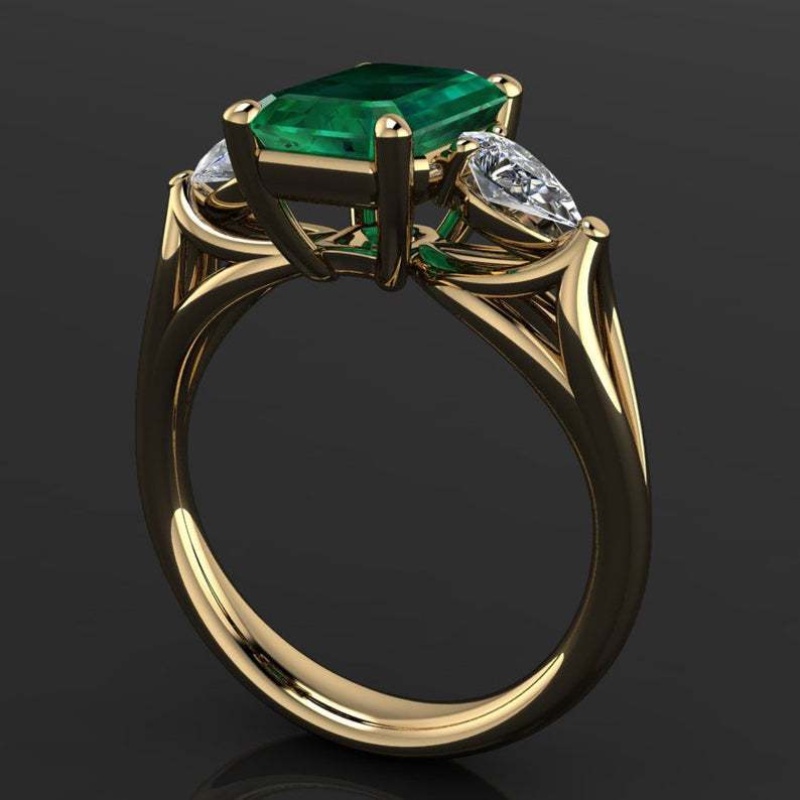 Goldkingdom Fashion Jewelry Accessories Ready Stock Yellow Gold-plated Emerald Square Diamond Ring