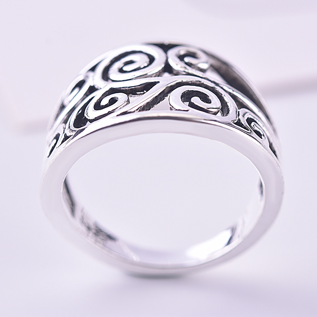 Goldkingdom Fashion Perhiasan Aksesoris Ready Stock Berongga Bunga Cincin Vintage Thai Perak Hitam Pertunangan Cincin Wanita