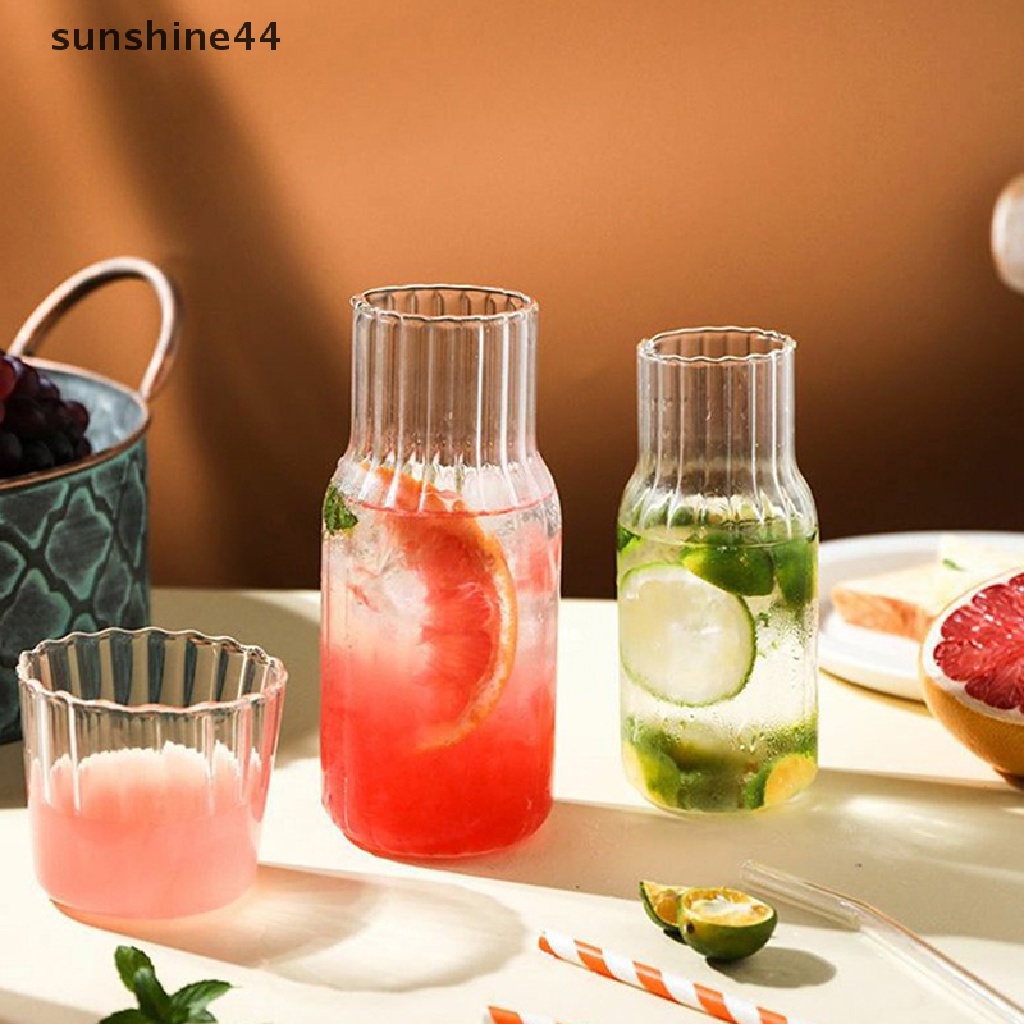 Sunshine 2Pcs Gelas Air Carafe Modern Minimalis Botol Air Panas Dingin Cangkir Set ID