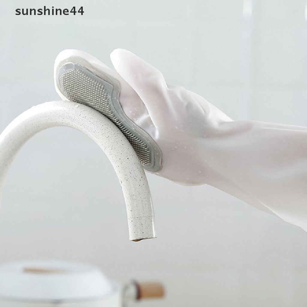 Sunshine1/2pcs Sarung Tangan Cuci Piring PVC Anti Air Pembersih Dapur Cuci Rumah Tangga ID