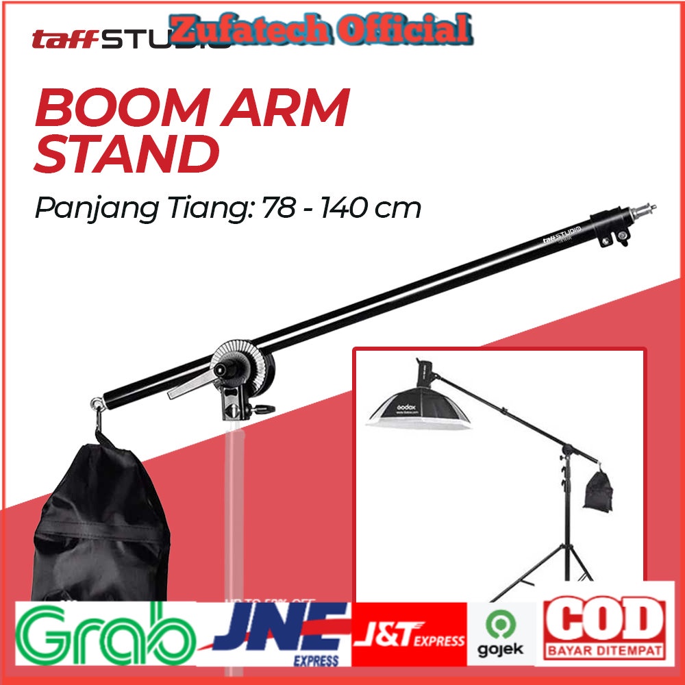 TaffSTUDIO Video Boom Arm Stand Bracket Telescopic Lampu Foto Studio - SB36WE - Black - OMCSCUBK