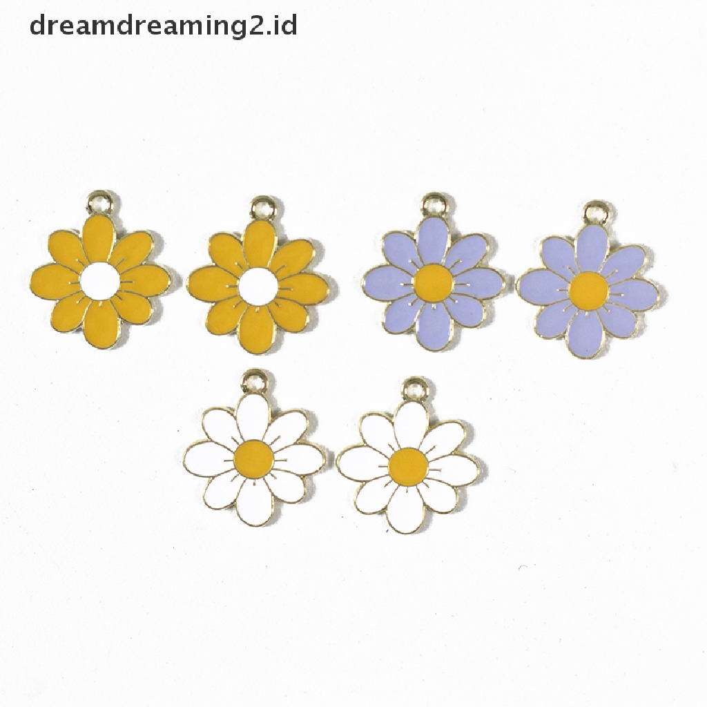 (hot) 10pcs Enamel Daisy Flower Ch Untuk Kalung Liontin Anting DIY Ch//