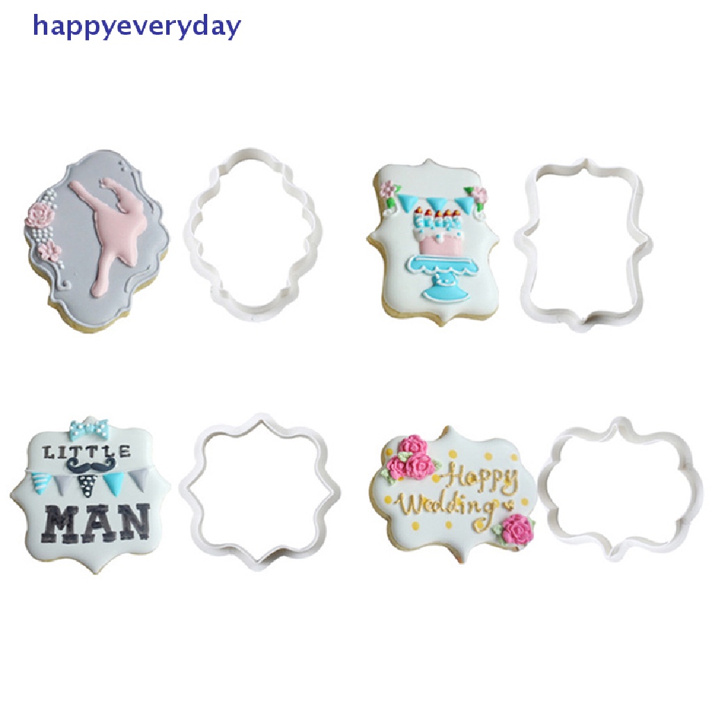 [happy] 4pcs vintage plaque frame cookie cutter set Pemotong Biskuit Plastik Alat Kue [ID]